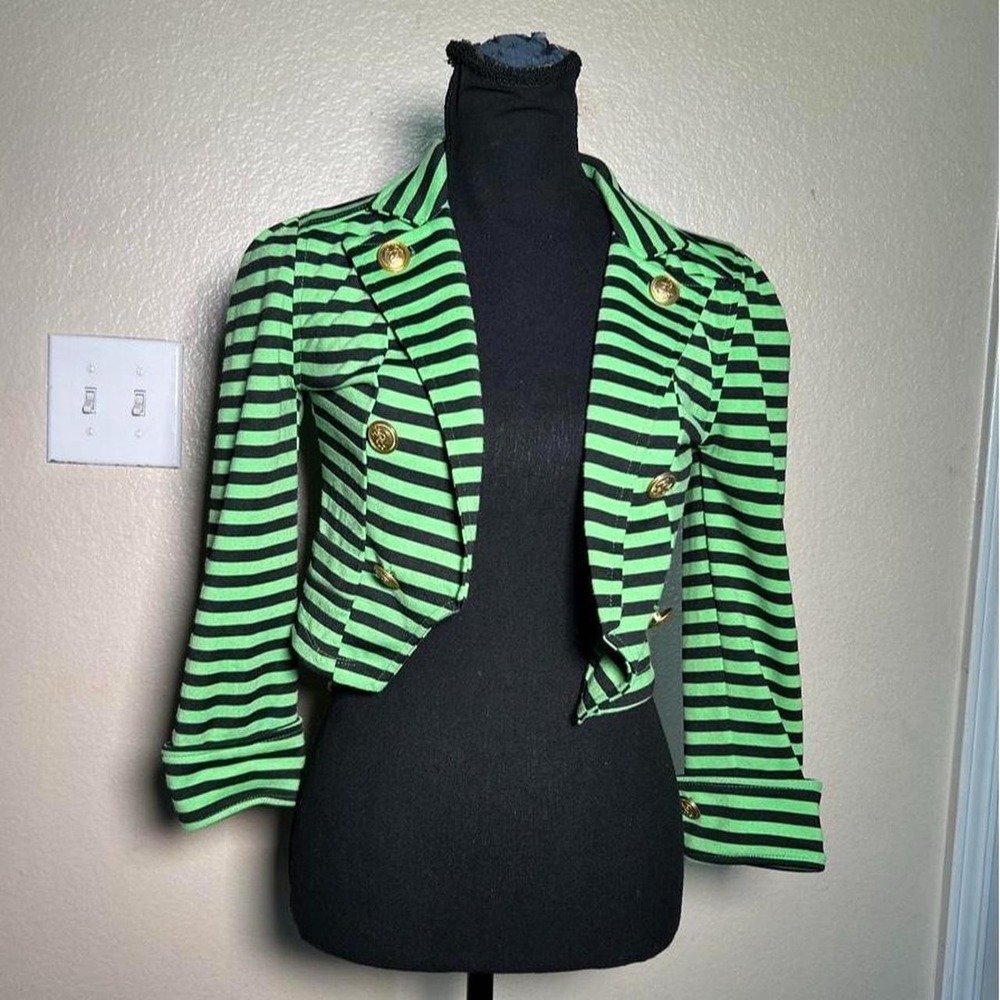 Xtaren Y2K Vintage BeetleJuice Green Black Striped Cropped Blazer Medium